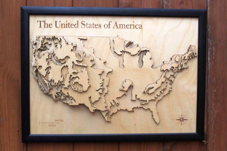 3D USA Map - Wooden Topographical Map